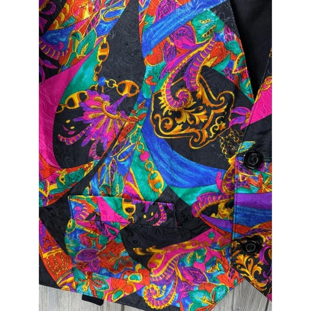 Sine Qua Non Vintage 90s Baroque Scarf Print Vest Multi Color Mens Large L